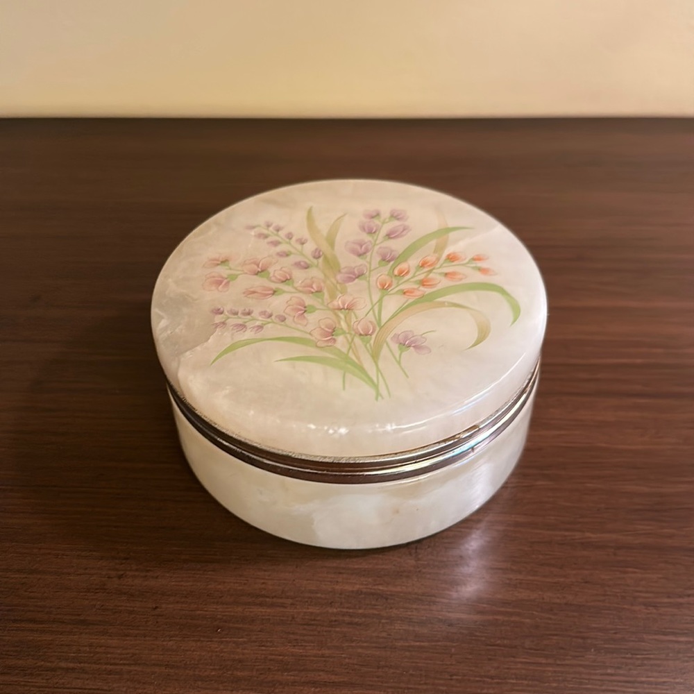 Vintage Italian Carved Alabaster Floral Lidded Box